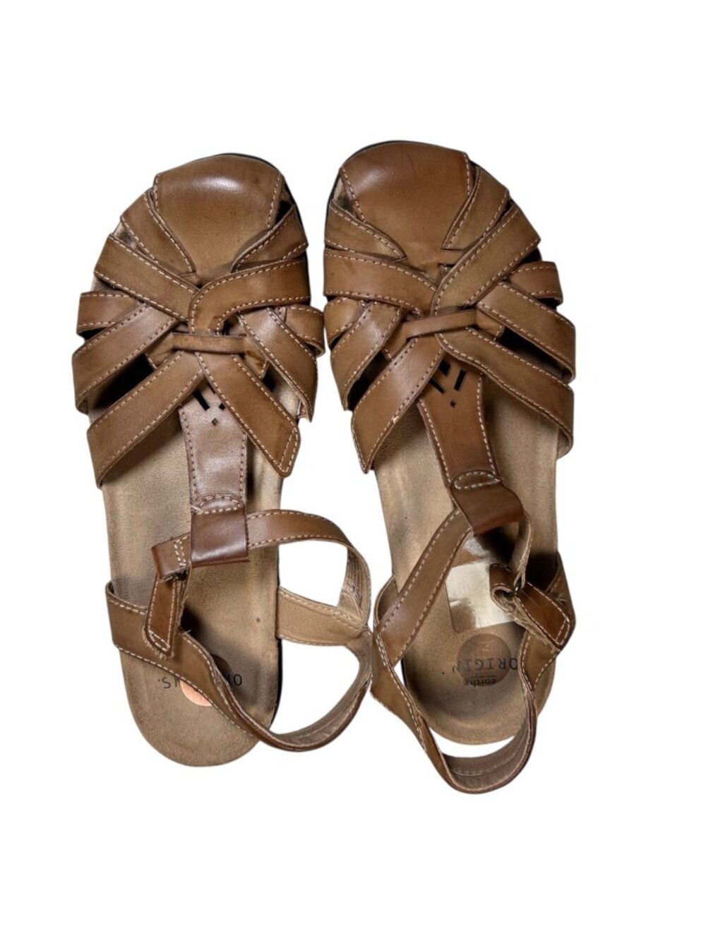 Earth Origins Fisherman Sandal 10 Women Leather Woven Brown Comfort Travel Summe